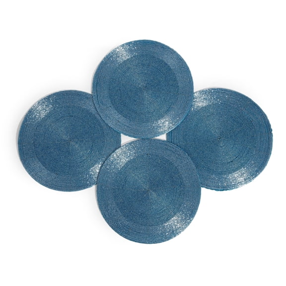 Homebia Designs Farmhouse Beaded Placemats Set of 4-13 Inch Round Handmade Decorative Charger Plates - Elegant Glitz Dinner Table Mats for Dining, Wedding, Kitchen & Party Décor - Sky Blue