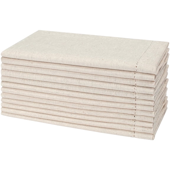 Homebia Designs Flax Linen Christmas Cloth Napkins Set of 12 - Washable and Reusable Hemstitched Dinner Cloth Napkins Everyday, Hotel, Events, Parties, Christmas Napkin Cloth 18x18 Inch Natural Color