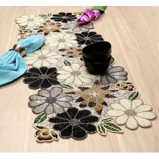 Homebia Designs Beaded Table Runner, Farmhouse Hand Beaded Runner Décor for Wedding & Thanksgiving Dinner Table Décor, 13 x 36 inch, Brown Combo