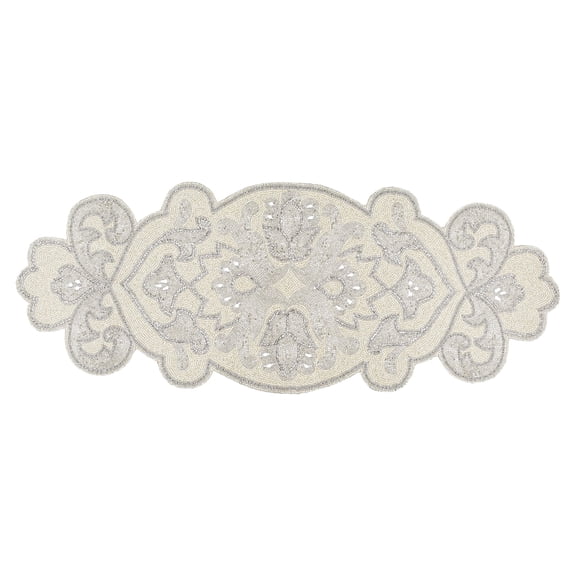 Homebia Designs Hand Beaded Table Runner, Farmhouse Decorative Wedding Party Décor, Elegant Table Runner for Dining Room, 13x36 inch - Silver Ivory