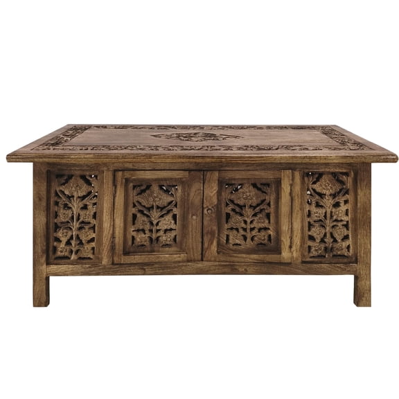 Homebia Designs Handmade Wooden Coffee Table - Pre-Assembled Rectangular Foldable Living Room Centre Table with Magazine & Paper Storage, Space-Saving Design - 36 Inch Burnt Antique Finish
