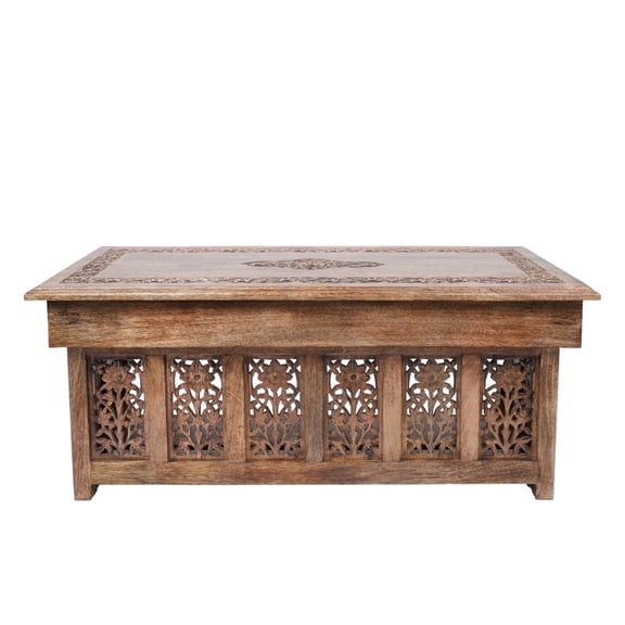 Homebia Designs Handmade Wooden Coffee Table - Pre-Assembled Rectangular Foldable Living Room Centre Table with Magazine & Paper Storage, Space-Saving Design - 40 Inch Burnt Antique Finish