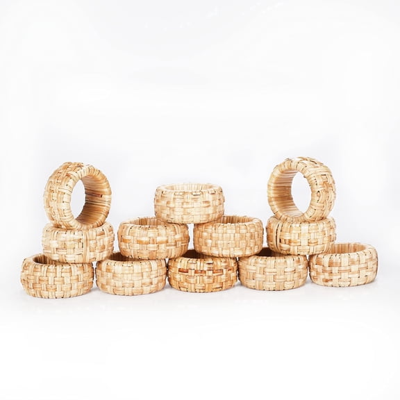 Homebia Designs Natural Rattan Napkin Rings Set of 12, Decorative Napkin Holders, Farmhouse Dining Table Décor for Wedding, Party & Everyday Use