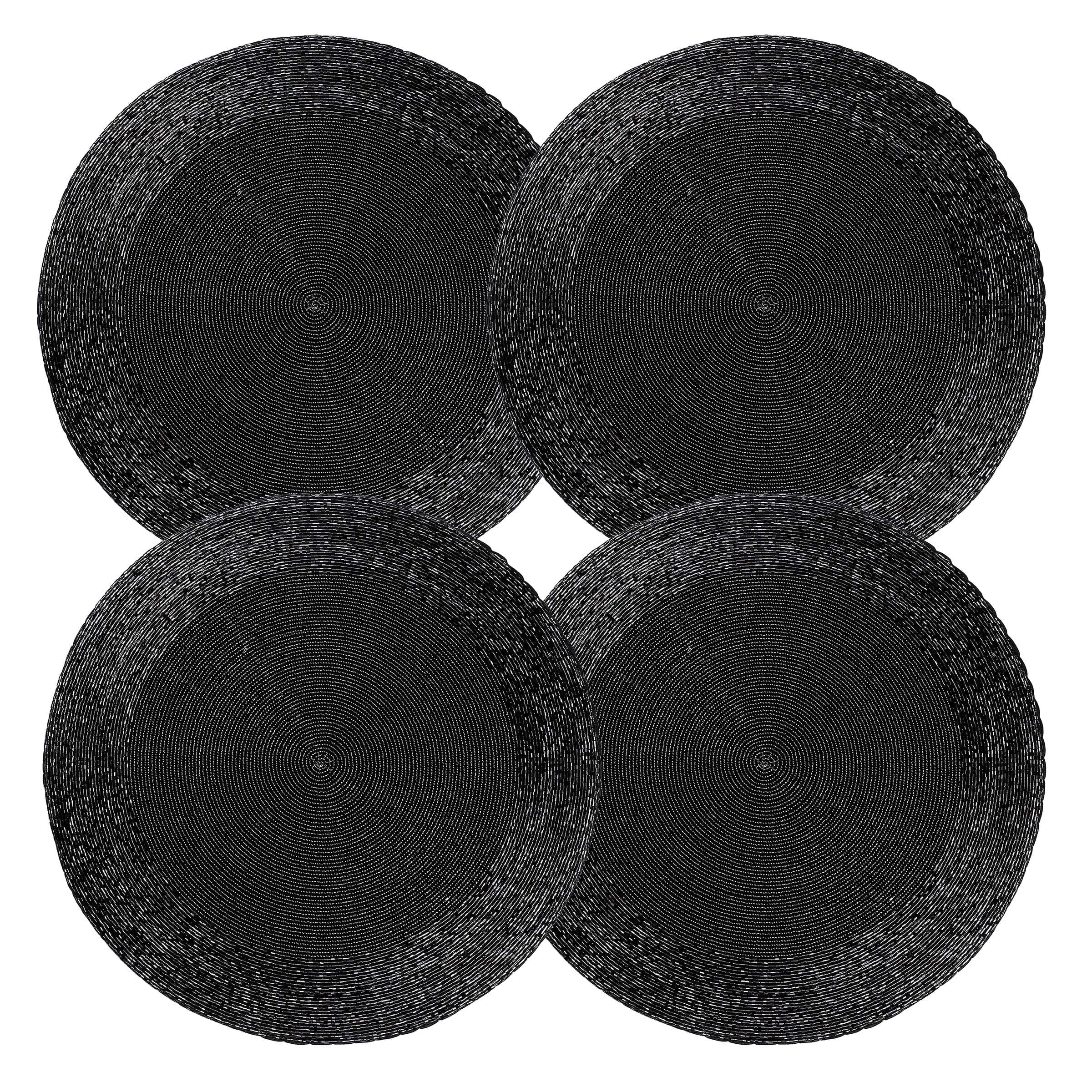 Homebia Designs Round Black Beaded Placemats Set of 4 - Handcrafted Decorative Table Chargers - Elegant Farmhouse Table Mats for Dining, Holiday Dinner, Parties, Wedding & Home Décor - 13 Inch Black