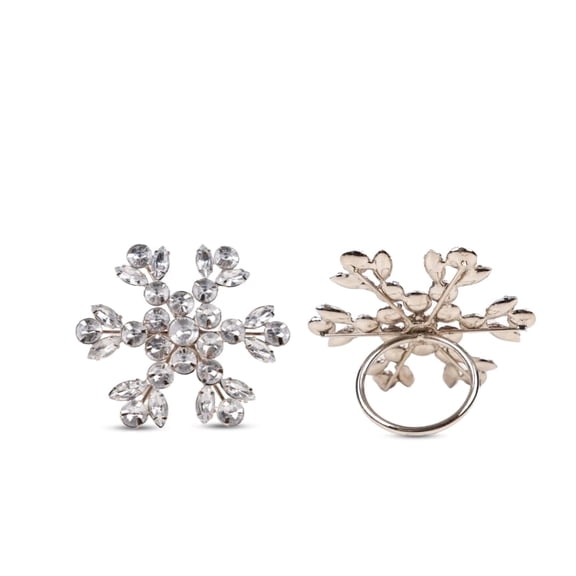 Homebia Designs Snowflake Design Plastic Stone Beaded Napkin Rings Set of 6 - Beautiful Fancy Elegant Winter Table Decor for Christmas, Weddings, and Holiday Dinners - Silver