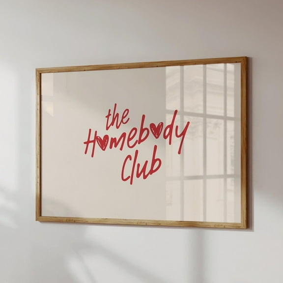 Homebody Club Poster, Red Hand Drawn Horizontal Wall Art For Apartments