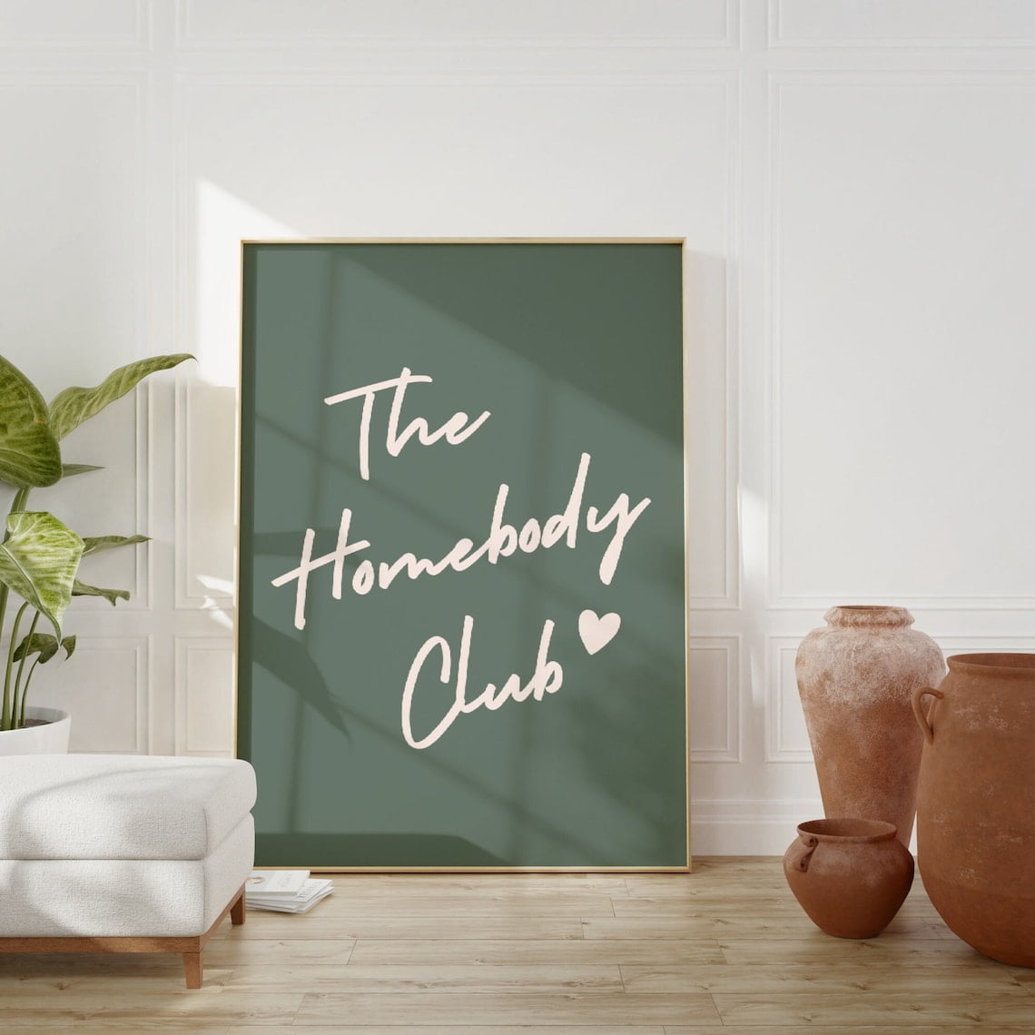 Homebody Club Sage Green Quote Wall Art, Inspirational Office, Bedroom ...
