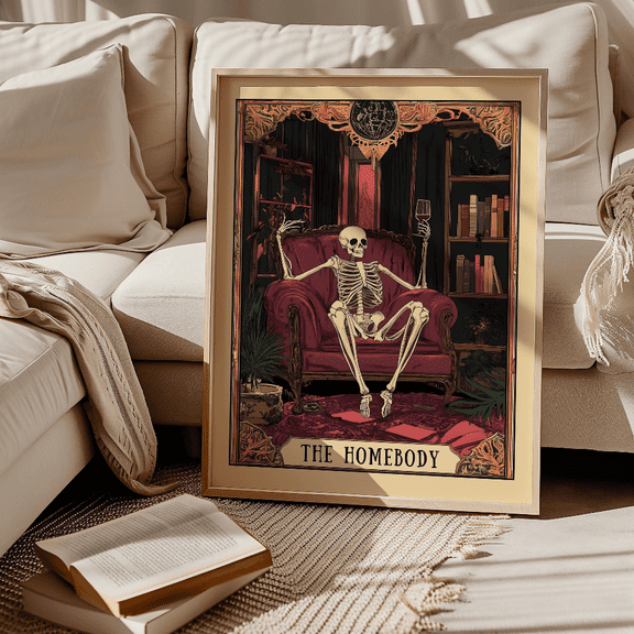 The Homebody Tarot Card, The Homebody Club Poster, Sarcastic Skeleton Poster, Spooky Poster, Living Room Poster, Witchy Library Decor, Poster Home Decor , Poster Print Only