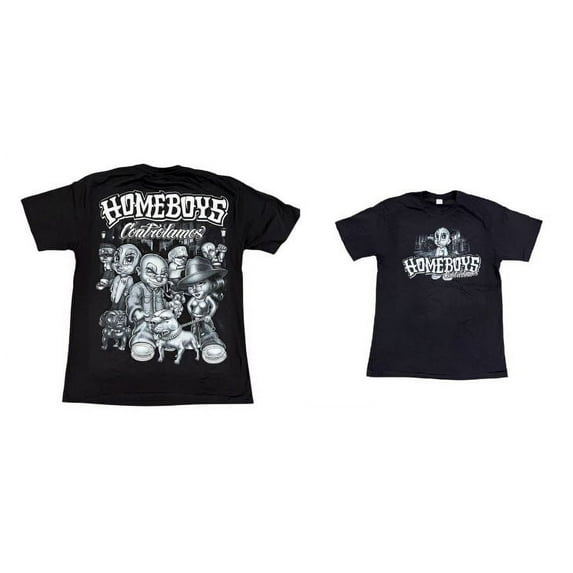 Homeboys Contralamos  Mexican T-Shirts  Screen Printed Front & Back - Black Color - Free USA Shipping - Men's Size: Large Uni-Sex Style  (MxTs-HB4-L)