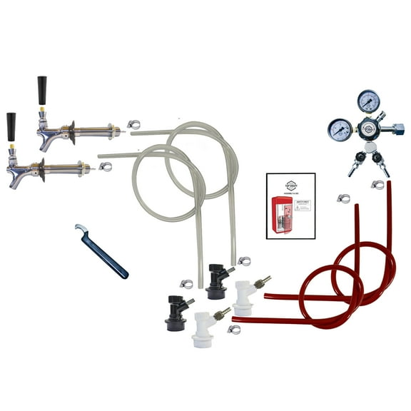 Homebrewstuff 2 Faucet Homebrew Draft Beer Kegerator Conversion Kit Ball Lock + Co2 Regulator