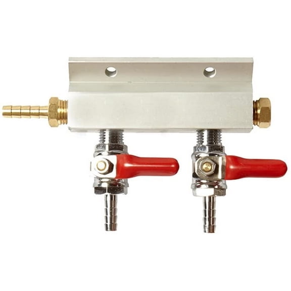 Homebrewstuff Aluminium 2 Way Co2 Gas Distributor Manifold with 5/16" Barb Homebrew