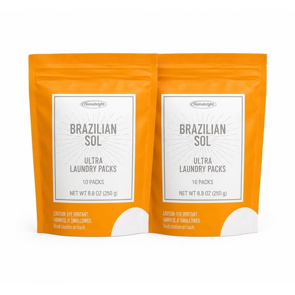 Homebright Brazilian Sol Ultra Laundry Packs, 2-Pack Bundle, 10 Laundry Packs per Bag, Tropical Fresh Scent, HE Compatible, Total 20 Packs