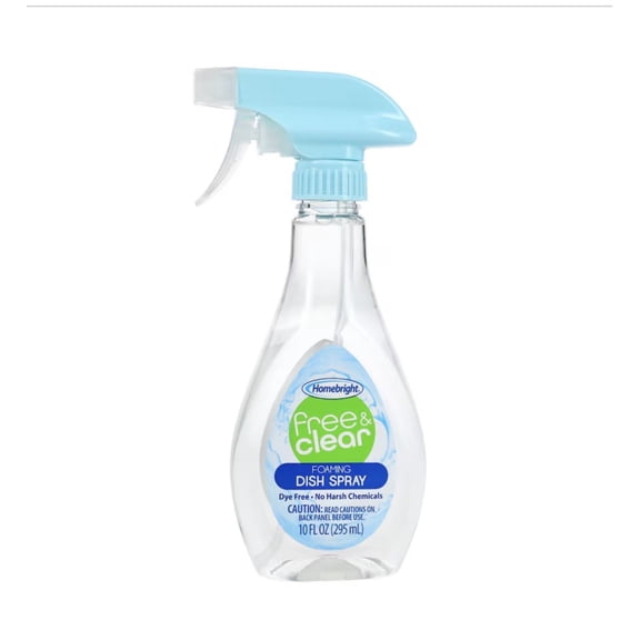 Homebright Free & Clear Foaming Dish Spray, 10 fl oz (295 mL) Each, Dye-Free Formula, No Harsh Chemicals, Trigger Spray Bottle 2 Pack (Total 20 fl oz)