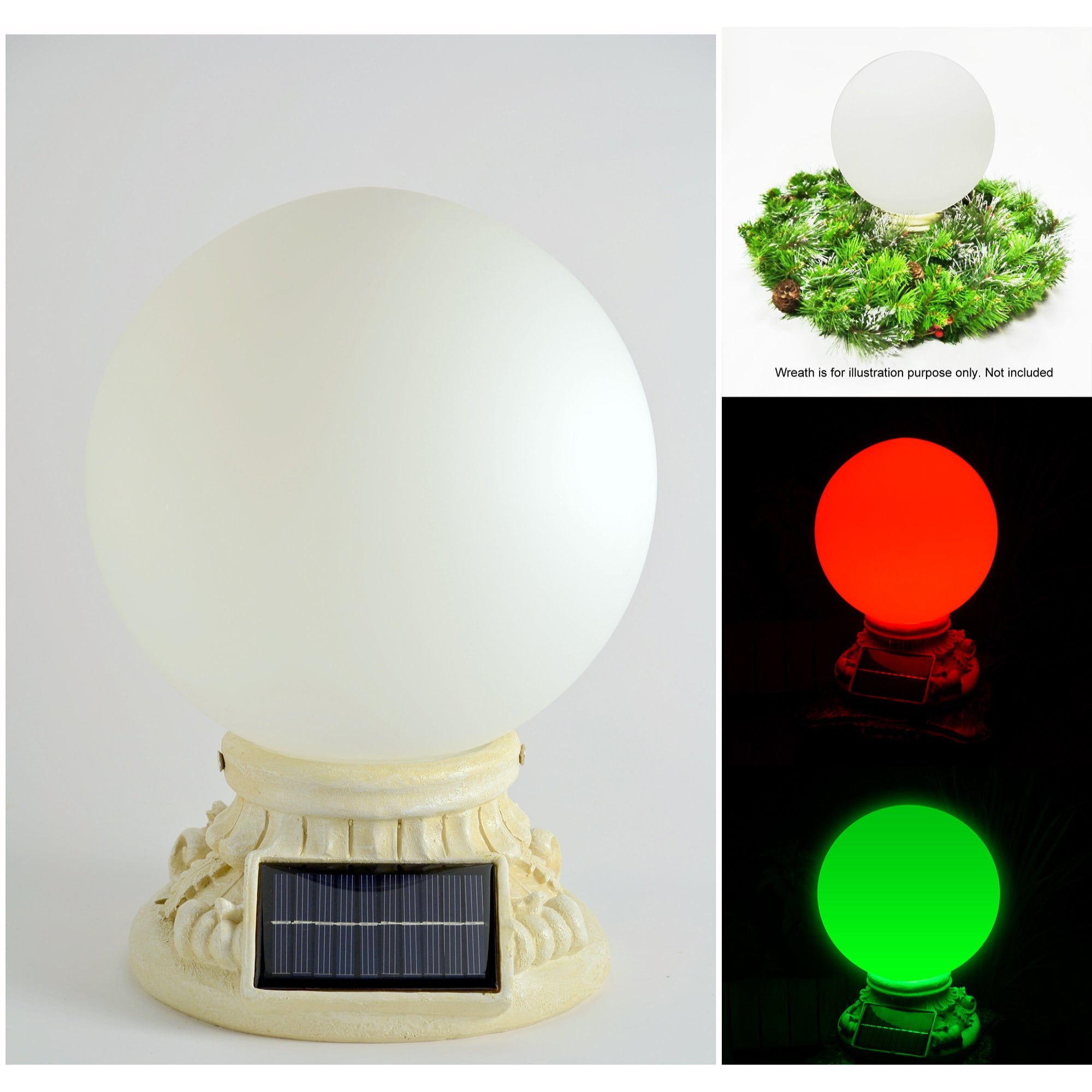 Solar Powered Frosted Glass Globe Post Light with Ceramic Base