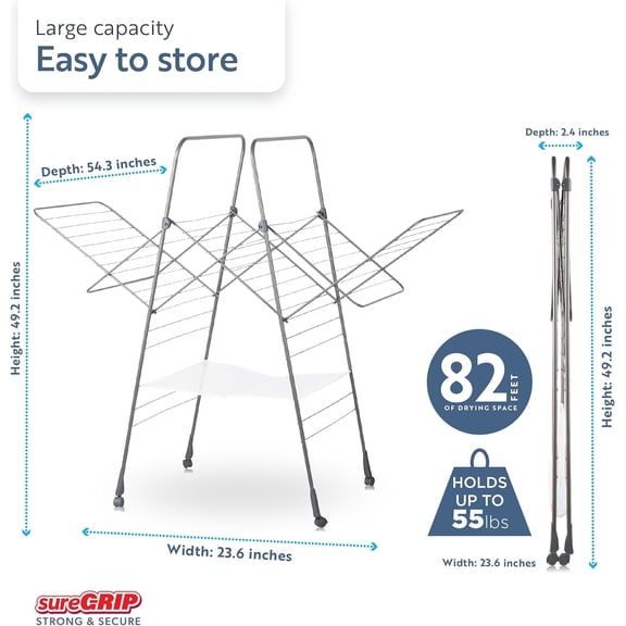 Homecare Premium SureGrip Clothes Drying Rack, 82 Ft Indoor Outdoor Stand with Non-Slip Rungs