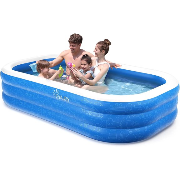 Homech Inflatable Swimming Pool, Rectangular Blow Up Kiddie Pool, 7.68 x 4.66 x 1.67 ft