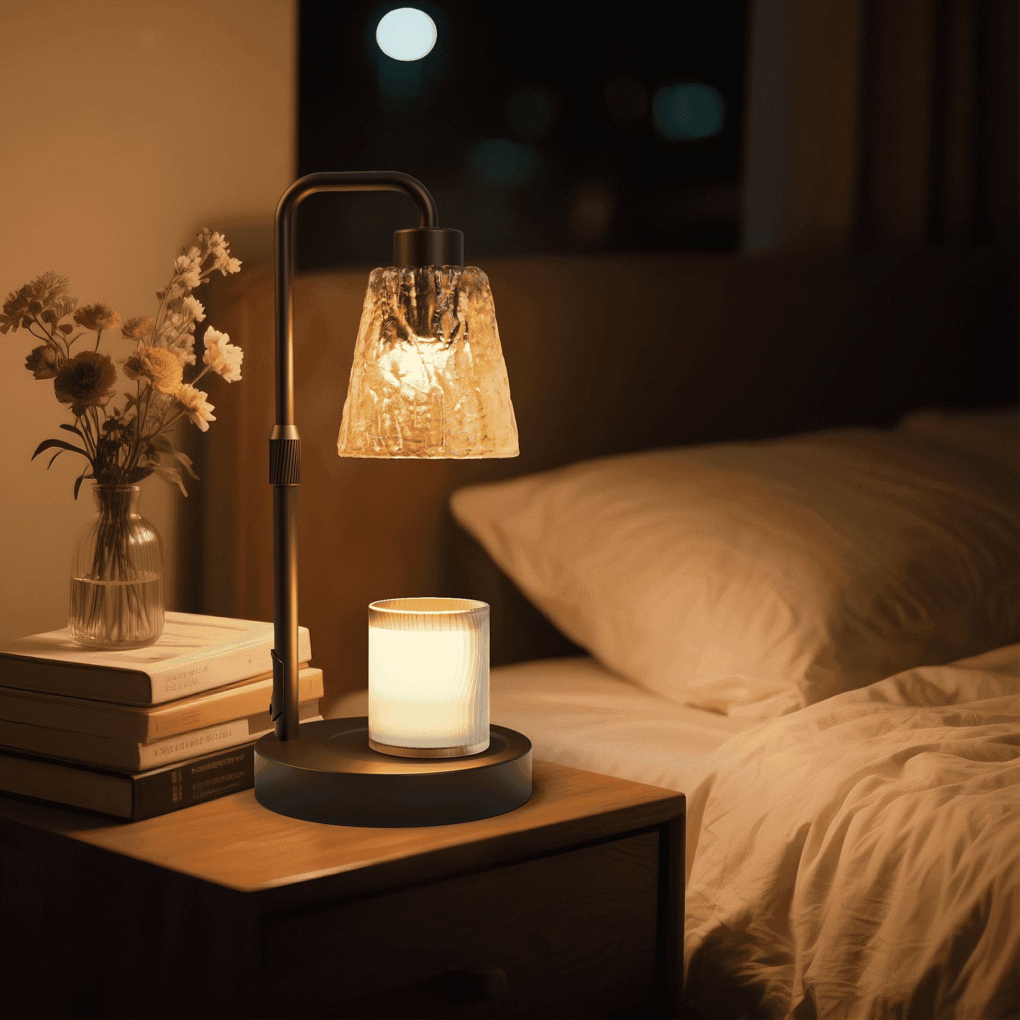 Homechoose Dimmer Wax Warmer Lamp, 50W Adjustable Height Candle Warmer with 2/4/8/10H Timer, 10-100% Dimming, GU10 Bulb Included, Matte Black for Scented Wax Melts
