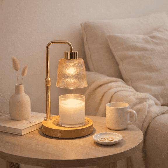 Homechoose Gold Adjustable Candle Warmer Lamp with Dimmer, Wax Warmer with 2/4/8/10H Timer & Auto Shut Off, Electric Candle Heating Lamp with GU10 Bulb