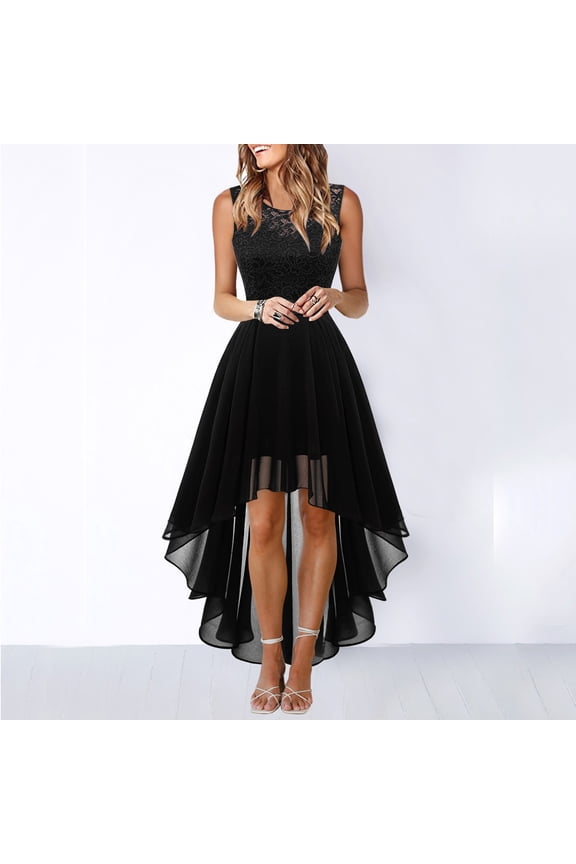 Homecoming Formal Dresses Prom Sleeveless Lace High Low Dress (Black S)