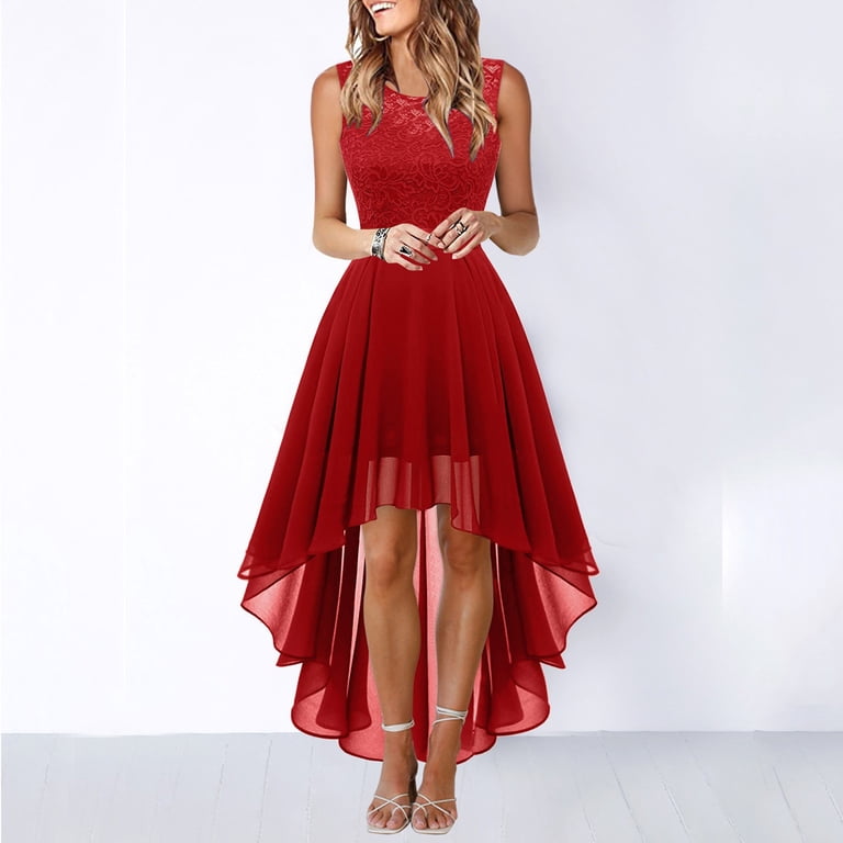 fitted lace wedding dress Burgundy Tulle Lace High Low Prom Dress Lace Homecoming Dress US 8 / Pink