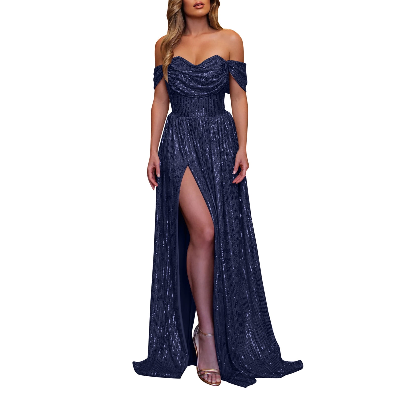 Homecoming Dresses Plus Size Sequins Long Satin Off Shoulder Bridesmaid ...