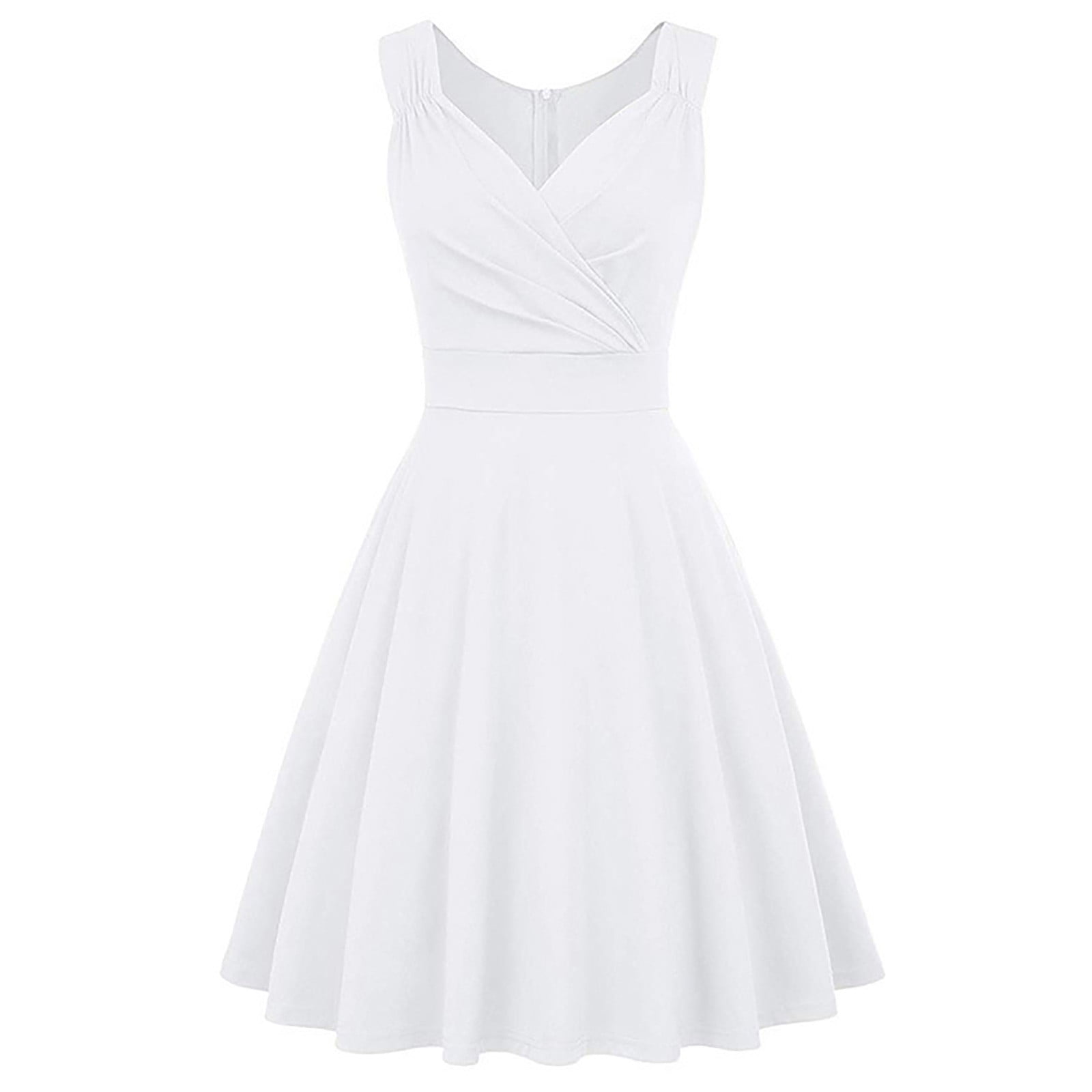 Homecoming Dresses for Teens Summer Casual Elegant Solid Pleated Dress V-Neck Sleeveless Dress