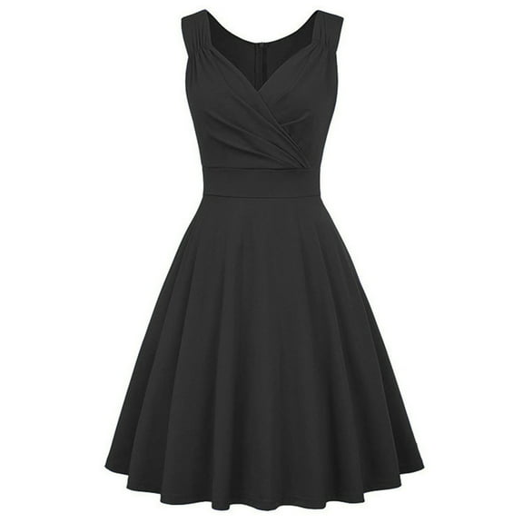Homecoming Dresses for Teens Summer Casual Elegant Solid Pleated Dress V-Neck Sleeveless Dress