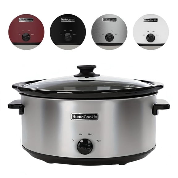 Homecookin 7qt Manual Slow Cooker with Non-Stick Ceramic Crock Pot for Family Dinner, Holiday Feast-Grey