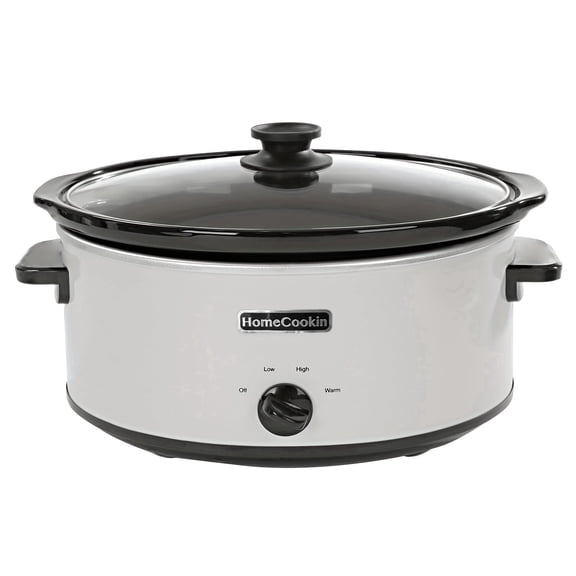 Homecookin 8qt White Manual Slow Cooker with Black Classic Ceramic Inner Liner, Non-Stick Pot for Dishwasher Safe