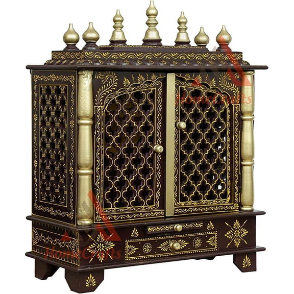 Homecrafts Handpainted Wooden Home Temple/ Home mandir/ god stand for home/ pooja stand/ home mandap/ mandapam/ pooja mandir with Doors and Big Size (Color-PilaEmboss)