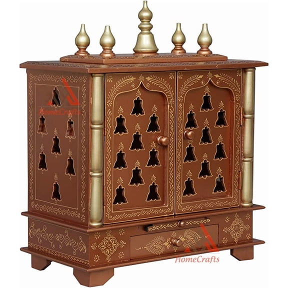 Homecrafts Handpainted Wooden Home Temple/ Home mandir/ god stand for home/ pooja stand/ home mandap/ mandapam/ pooja mandir (in Side LED Lights) Medium Size- 20x11x24 Inch