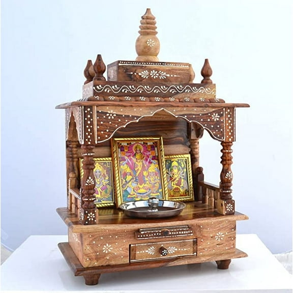 Homecrafts Sheesham Rose Wood Temple/Pooja Mandir for Home/Mandap (Natural Wooden Colour)-Medium