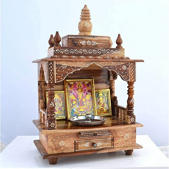 Homecrafts Sheesham Rose Wood Temple/Pooja Mandir for Home/Mandap (Natural Wooden Colour)-Medium
