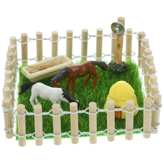 Homedecor Outdoor Decorations Toy Horse Barn with Fence Doll House Stable Toy Miniature Barn DIY Miniature Stable Kit