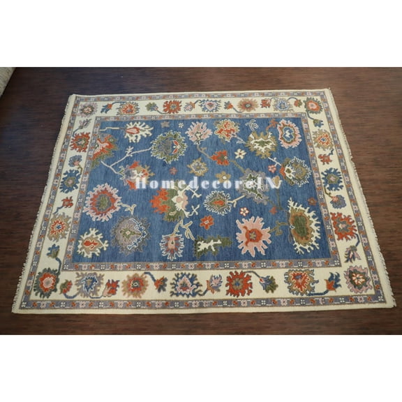 HomedecoreIN Blue Hand-Knotted Wool Printed Area Rugs For Living Room, Bedroom, Hallway And Any Room (7X9 FT)