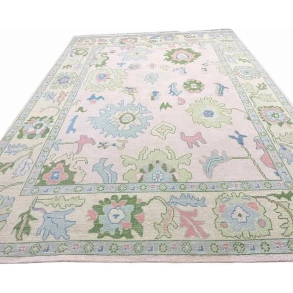 HomedecoreIN Peach Green Hand-Knotted Wool Printed Area Rugs For Living Room, Bedroom, Hallway And Any Room (8X10 FT)