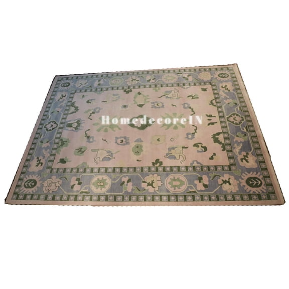 HomedecoreIN Peach Hand-Knotted Wool Printed Area Rugs For Living Room, Bedroom, Hallway And Any Room (10X14 FT)