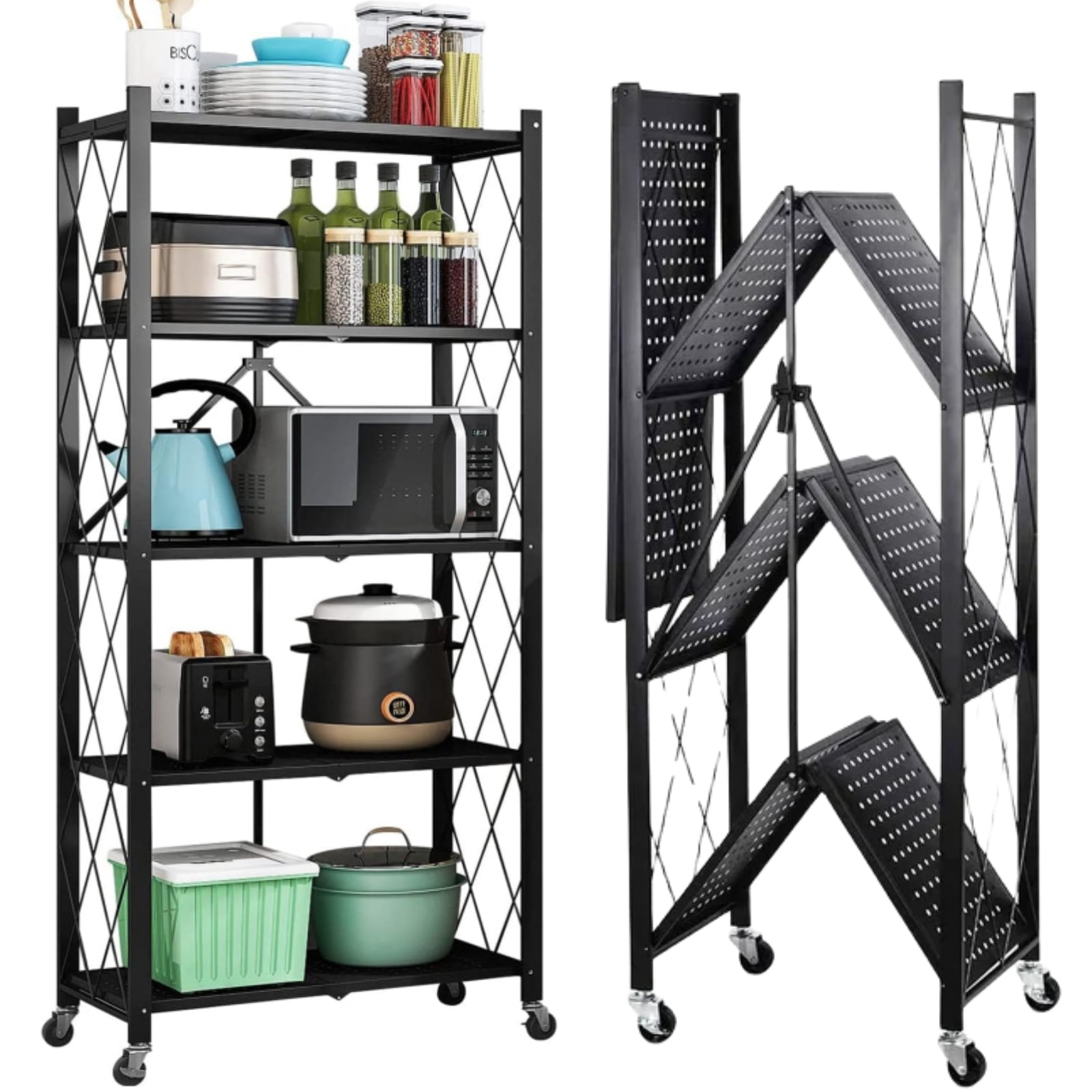 5-Tier Storage Shelving Unit, Heavy Duty Metal Shelf, Foldable Storage