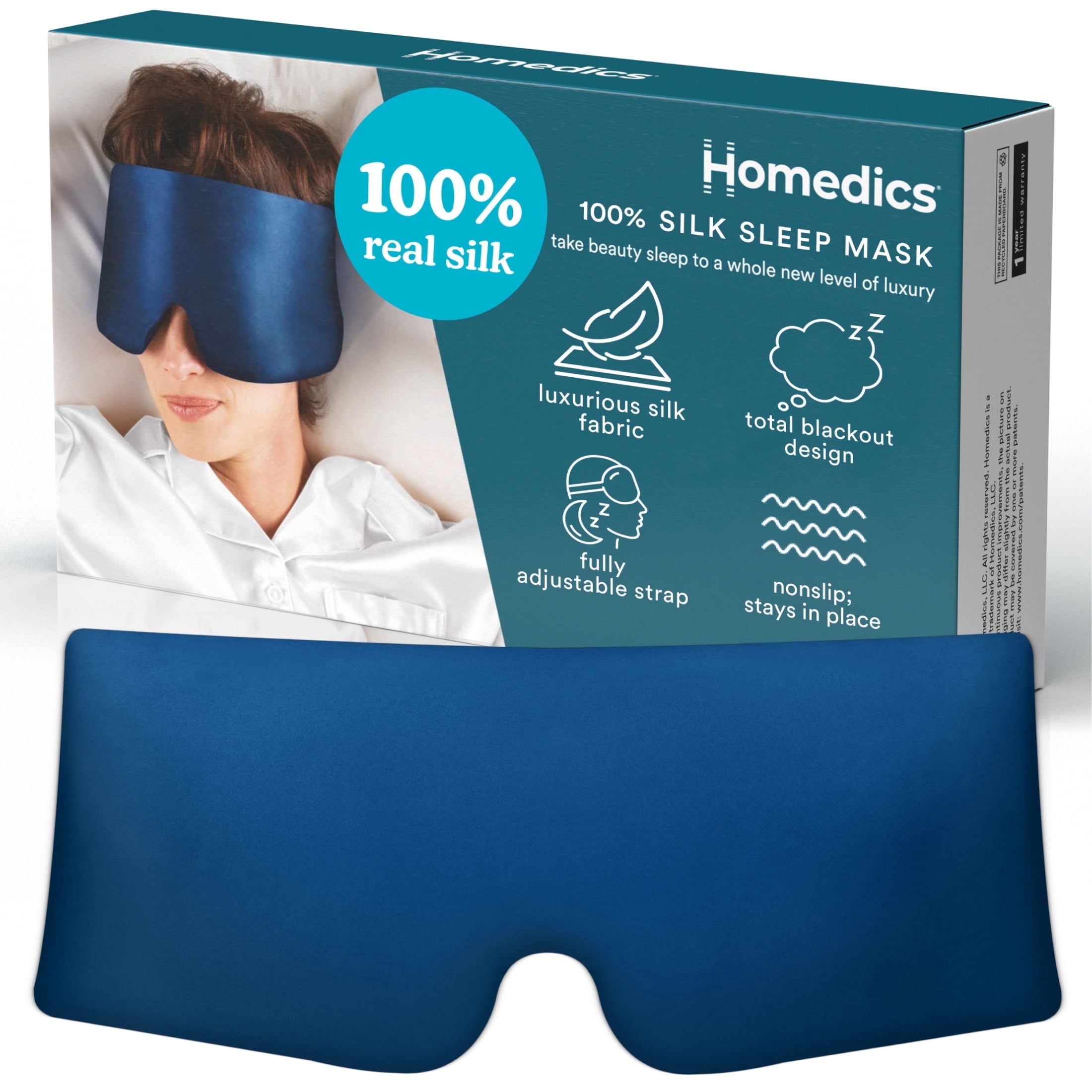 Homedics 100% Silk Sleep Mask, Blue