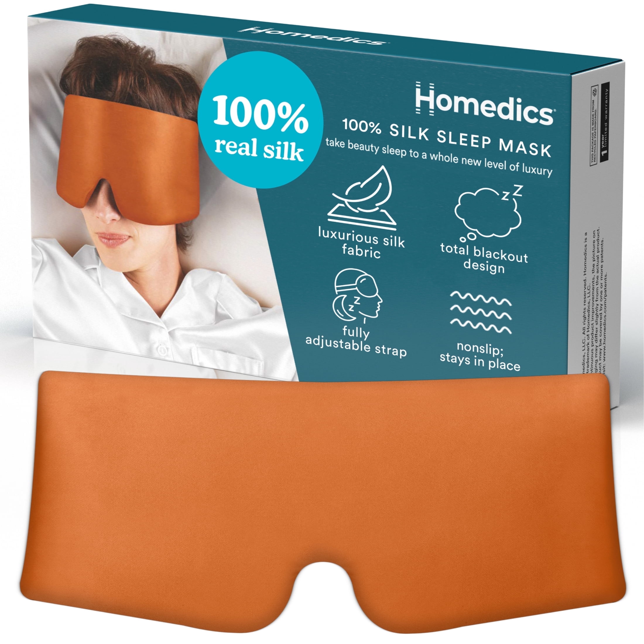 Homedics 100% Silk Sleep Mask, Orange