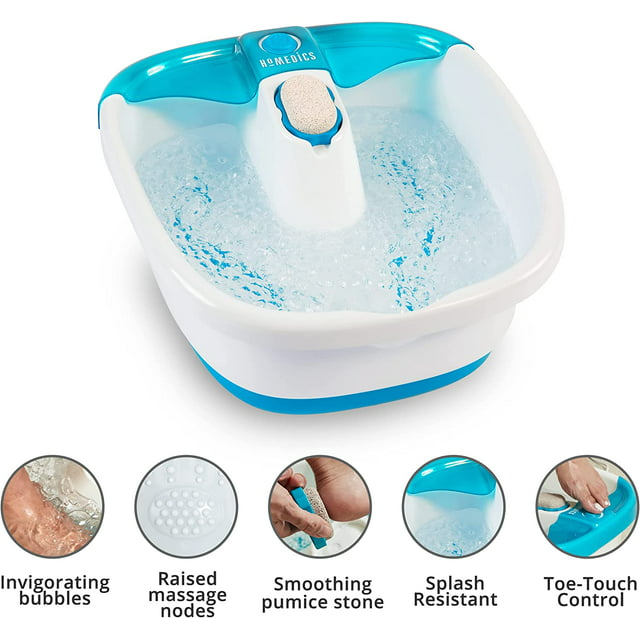 Homedics Bubble Mate Heated Foot Spa Bubble Foot Massager with Raised Massage nodes and Removable Pumice Stone