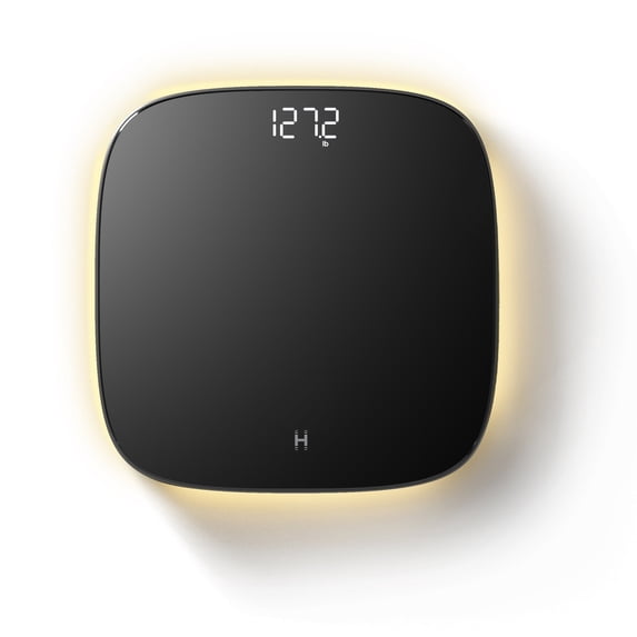 Homedics Essential Glo, Digital Bathroom Scale, Motion-Sensing Ambient Center Illumination, Sleek Tempered Glass, High-Precision Weight Measurement Up to 400 lbs, Sustainable Design, Black