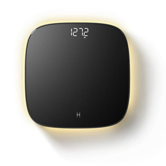 Homedics Essential Glo, Digital Bathroom Scale, Motion-Sensing Ambient Center Illumination, Sleek Tempered Glass, High-Precision Weight Measurement Up to 400 lbs, Sustainable Design, Black