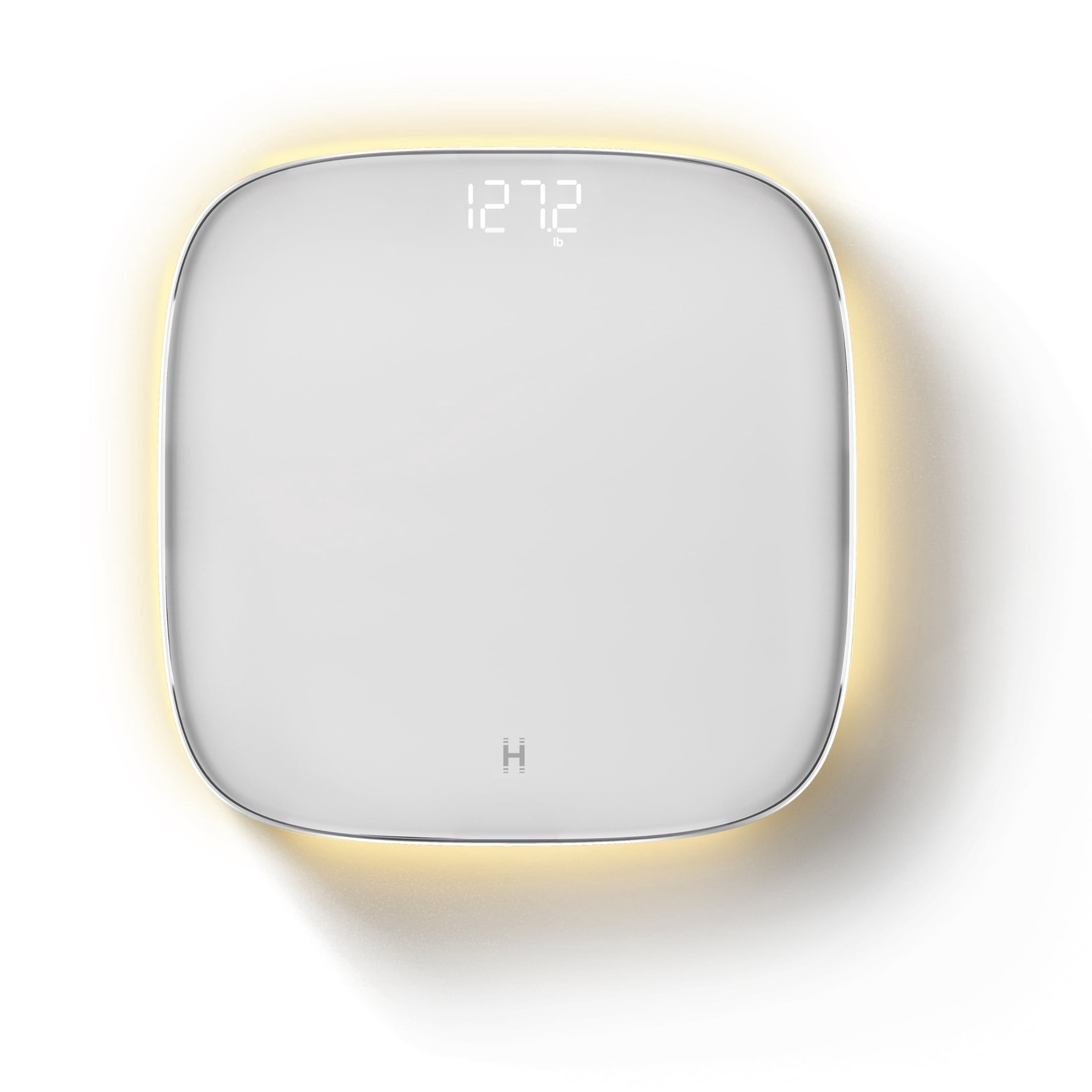 Homedics Essential Glo, Digital Bathroom Scale, Motion-Sensing Ambient Center Illumination, Sleek Tempered Glass, High-Precision Weight Measurement Up to 400 lbs, Sustainable Design, White