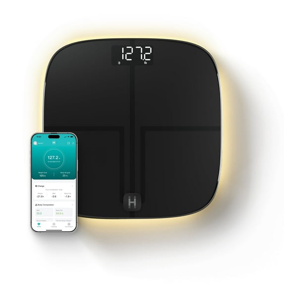 Homedics Luxe Smart Glo, Body Composition Digital Bathroom Scale, Motion-Sensing Ambient Center Illumination, Sleek Tempered Glass, High-Precision Weight Measurement Up to 400 lbs, Sustainable Design