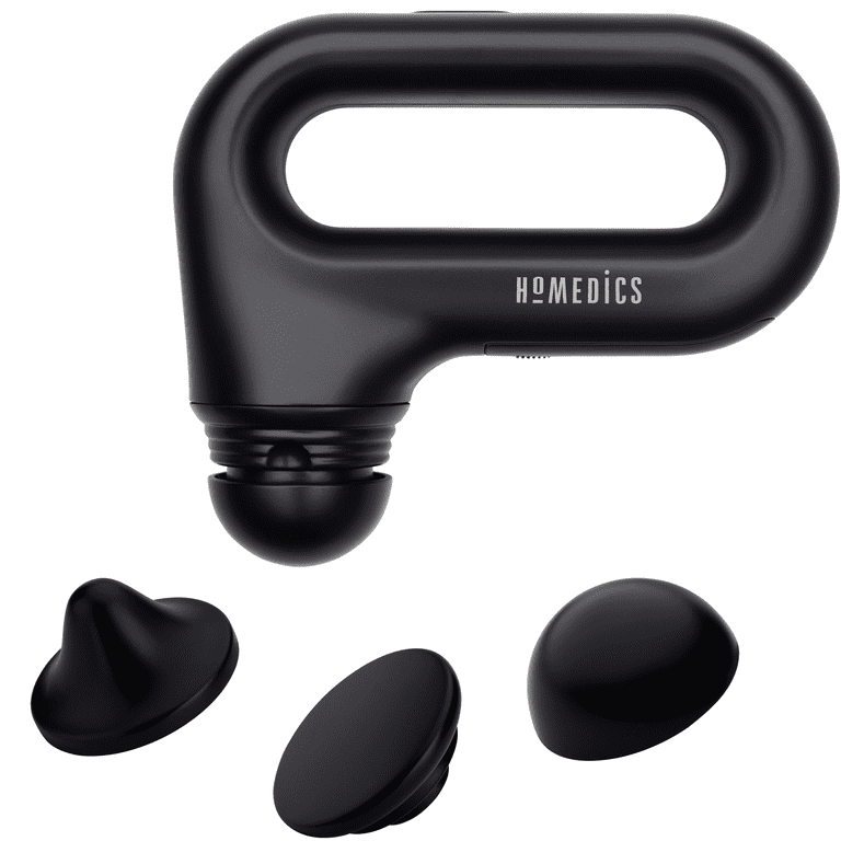 Homedics Portable Full Body Vibration Massager with Ergonomic Easy-Grip Handle and 3 Interchangeable Attachments, Size: Small, Black