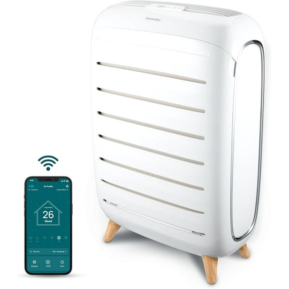 Homedics Smart Air Purifier, 4-in-1 Console for Extra-Large Rooms, True HEPA Filtration, UV-C Technology Reduces Bacteria & Virus, Wi-Fi, Voice Control