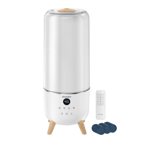 Homedics Warm and Cool Mist Ultrasonic Humidifier for Large Rooms - 2 Gallon Top-Fill Tank, UV-C Technology to Reduce Bacteria & Mold, 90-Hour Runtime, Smart Humidistat, Remote & Nightlight