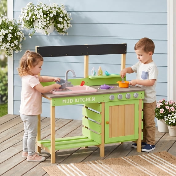Homeeasy Kids Play Kitchen, Wood Mud Kitchen With Water Play Set & Cooking Toys For Outdoor, Gift For 3~8