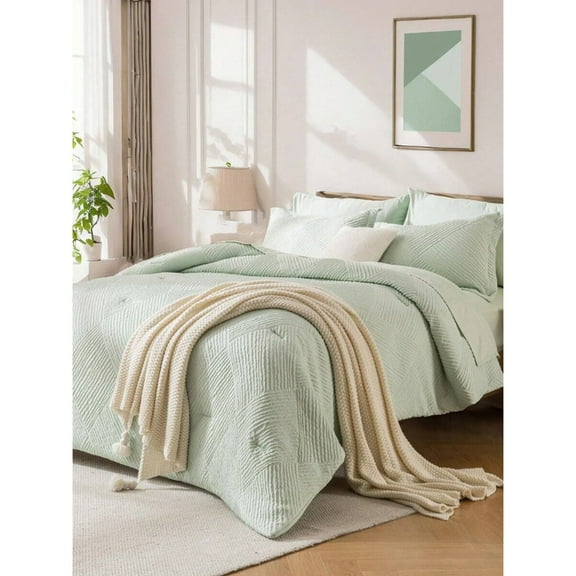 7 Piece Bed In A Bag Bed Comforter Set King,Sheet And Pillowcase Set, Soft Microfiber, Comfortable and Warm Bedding Set, Bedroom Decor for All Seasons,Pastel Green